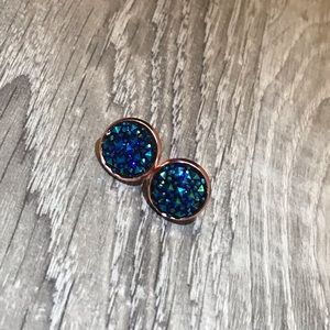 Blue/Green Iridescent Prism w/Rose Gold Earrings